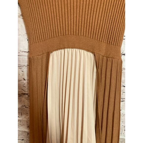 Chicwish Front Pleats Splicing Dress Womens Large Copper & Cream Pleated Layered - Picture 8 of 14